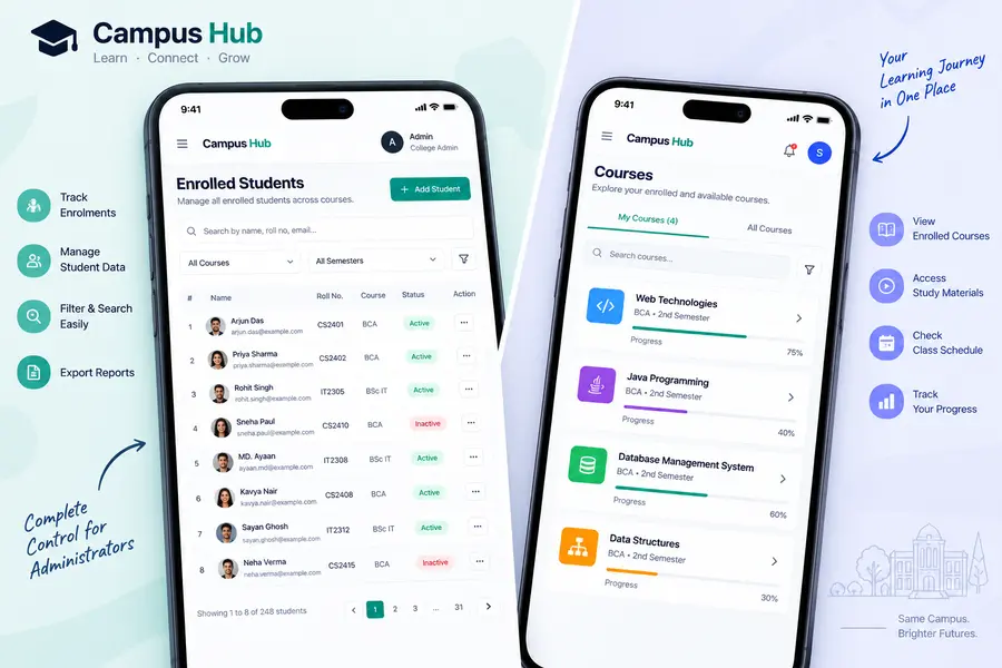 Campus HUB mobile app student view concept